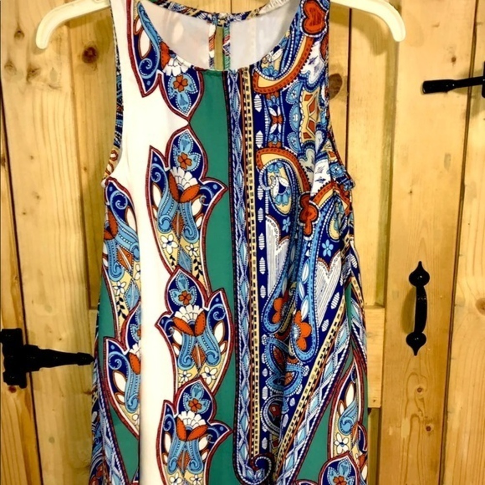🛑Boho Print Short Dress boutique sleeveless lightweight  sz small